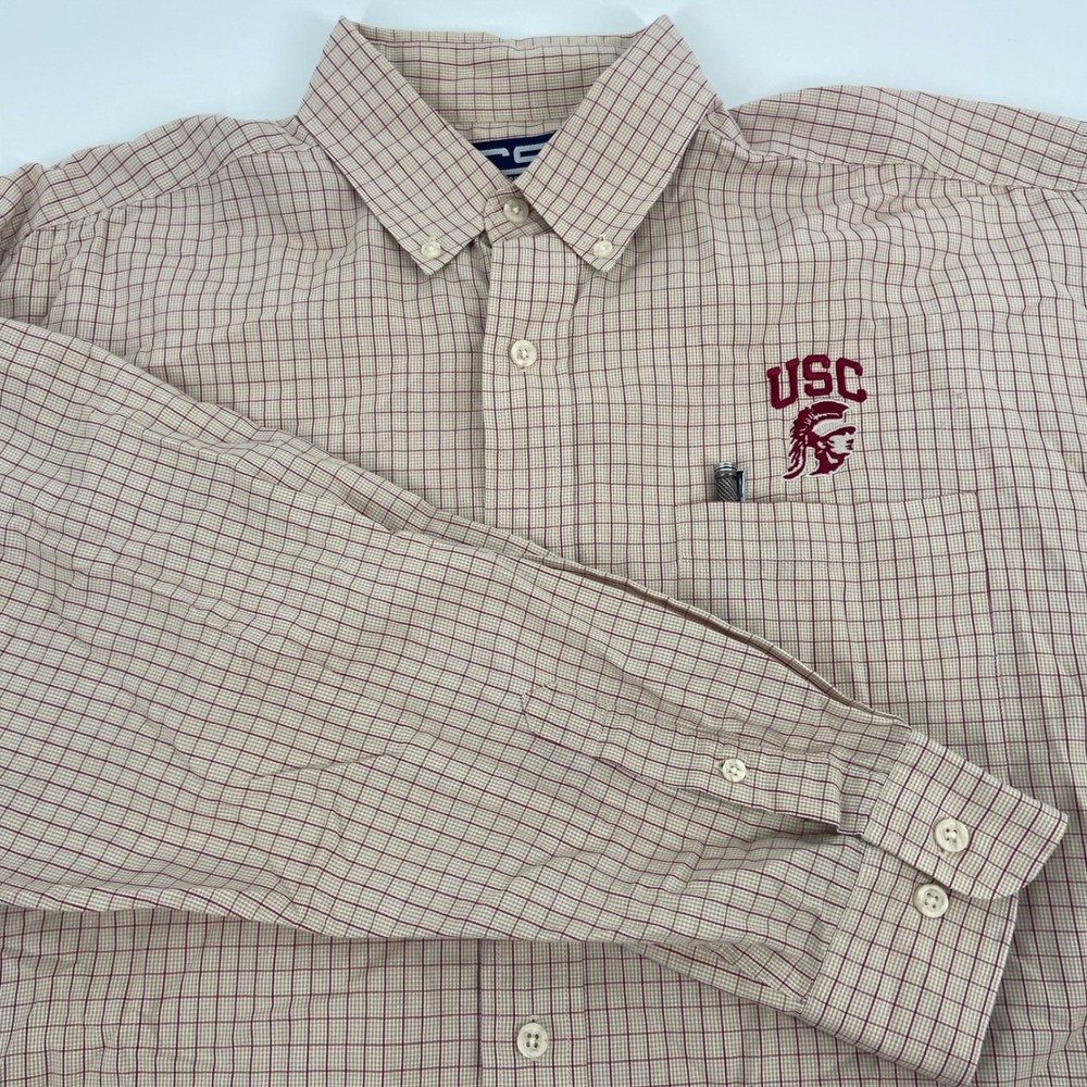 Crable Sportswear USC Trojans Button Down Shirt Mens L Plaid‎ Collegiate